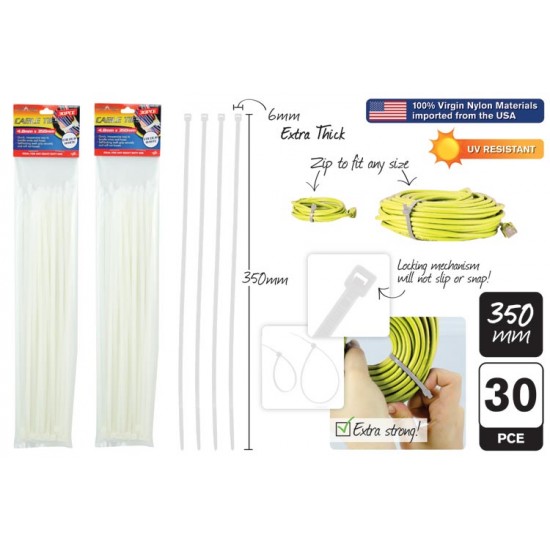 30pce CableTies-4.8x350mm-White