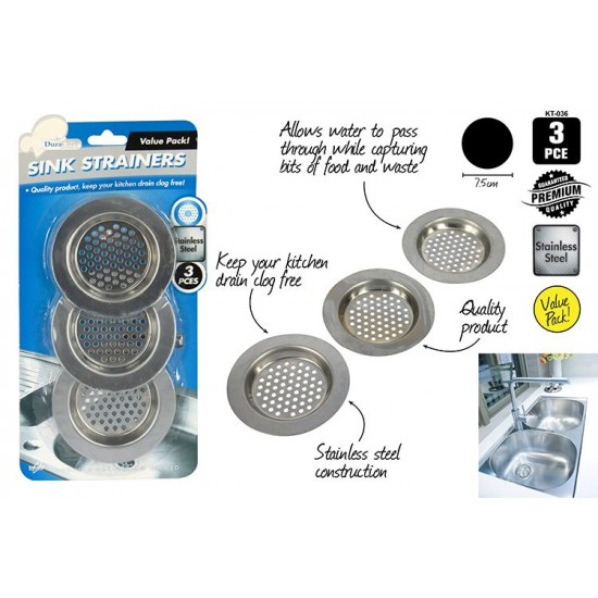 3pce Sink Strainers-Stainless Steel