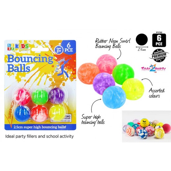 6pce Super Bouncing Balls 2.5cm