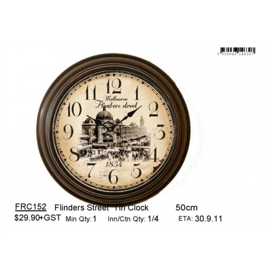 50CM Flinders Street  Tin Clock