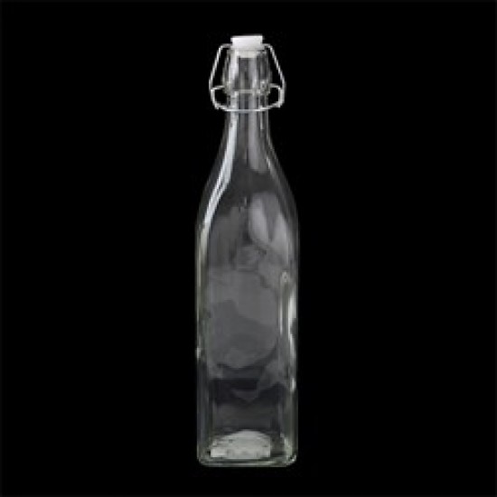 Glass Bottle Clear Square 950ml 7.9x32cm