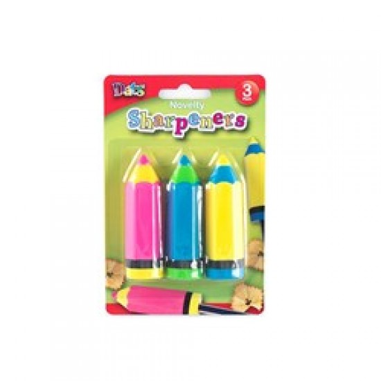 Sharpener Pencil Crayon Shape 3pk Mixed Cols