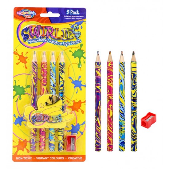 3PK Rainbow Swirl Thick Pencils