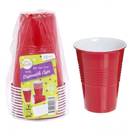 Red USA Style Plastic Cups (16OZ) 500ML-12PK