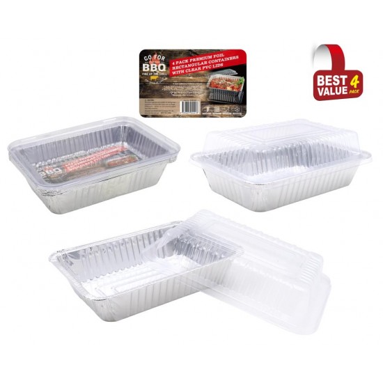 Foil Trays W/Clear PVC Lids (4PK) 220MM X 155MM X 45MM