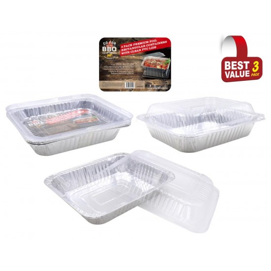 Foil Trays W/Clear PVC Lids (3PK) 325MM X 260MM X 58MM