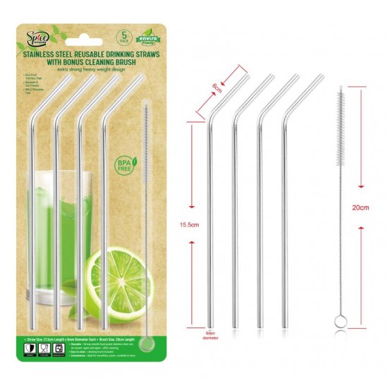 Reusable Stainless Steel Drinking Straws(Flexible Series)-4PK W/Bonus Cleaning Brush