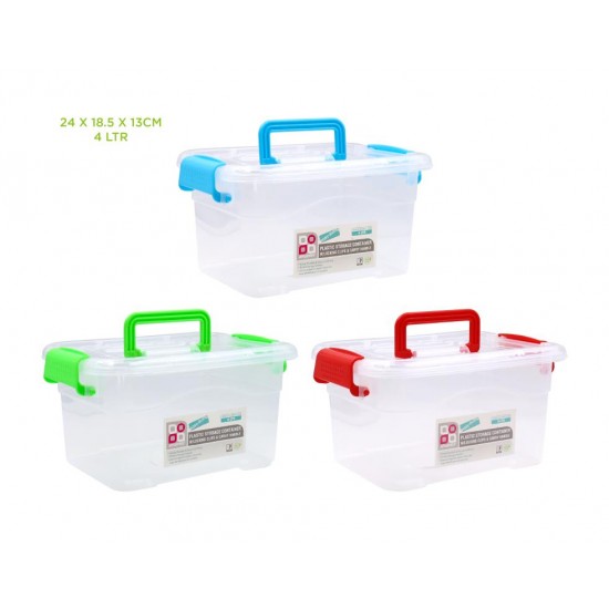 Plastic Storage Container W/Clips & Carry Handle- 4LTR