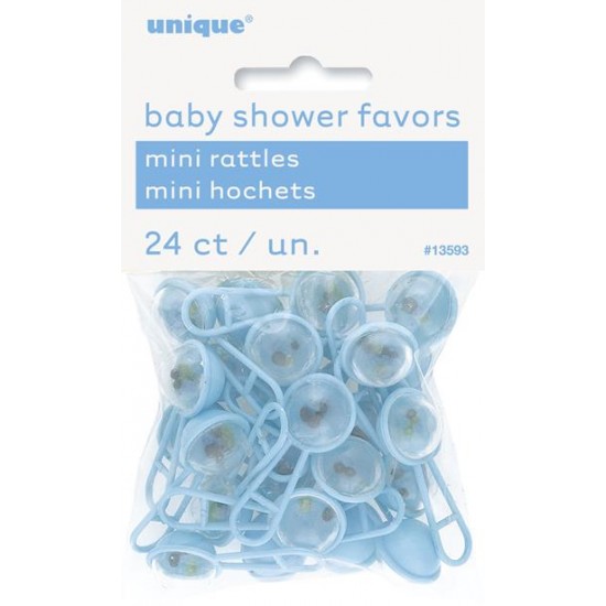 24 MINI BABY RATTLES BLUE