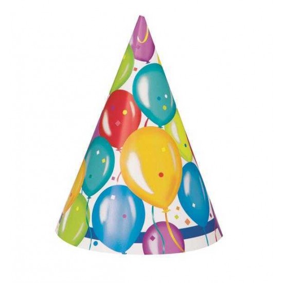 BALLOON BIRTHDAY 8 PARTY HATS