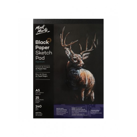 MM Black Paper Sketch Pad 25 sheet 140gsm A5