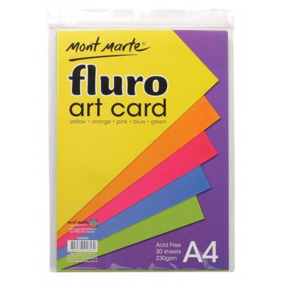 MM Fluoro Art Card Pack 5 cols 230gsm 30pc A4