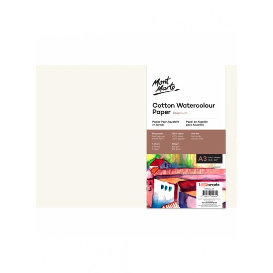 MM Cotton Watercolour Paper 300gsm A3 5 Sheets