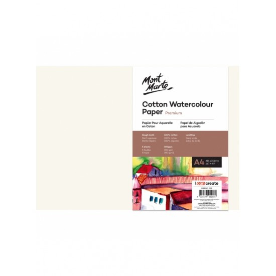 MM Cotton Watercolour Paper 300gsm A4 5 Sheets